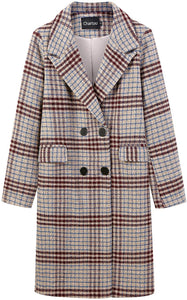 Winter Khaki Oversized Long Sleeve Wool Plaid Jacket