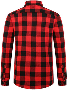 Men's Casual Red Plaid Long Sleeve Fleece Shirt