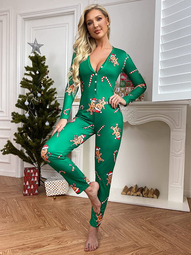 Erin V Green Gingerbread Man One Piece Long Sleep Romper Pajama Bodysuit