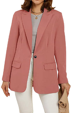 Office Work Jacket Coral Open Front Long Sleeve Blazer with Pockets