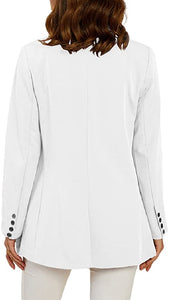 Office Work Jacket White Open Front Long Sleeve Blazer with Pockets