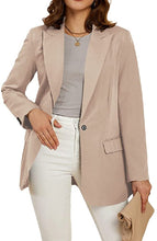 Load image into Gallery viewer, Office Work Jacket Light Khaki Open Front Long Sleeve Blazer with Pockets