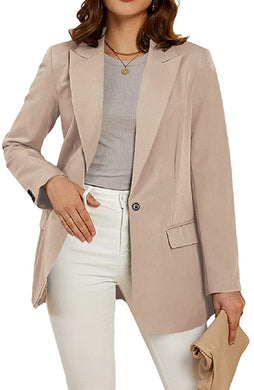 Office Work Jacket Light Khaki Open Front Long Sleeve Blazer with Pockets