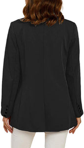 Office Work Jacket Black Open Front Long Sleeve Blazer with Pockets