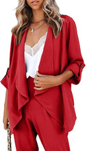 Load image into Gallery viewer, Red Draped Open Front Casual Long Sleeve Blazer