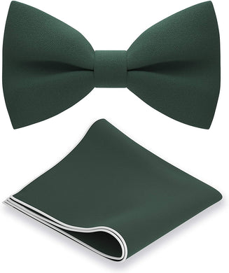 Amber Emerald Green Classic Pre-Tied Bow Tie Set with Handkerchief