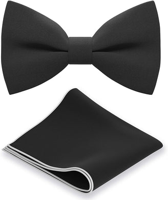Amber Black Classic Pre-Tied Bow Tie Set with Handkerchief