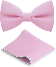 Load image into Gallery viewer, Men&#39;s Pink Classic Pre-Tied Bow Tie Set with Handkerchief