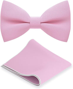 Men's Pink Classic Pre-Tied Bow Tie Set with Handkerchief