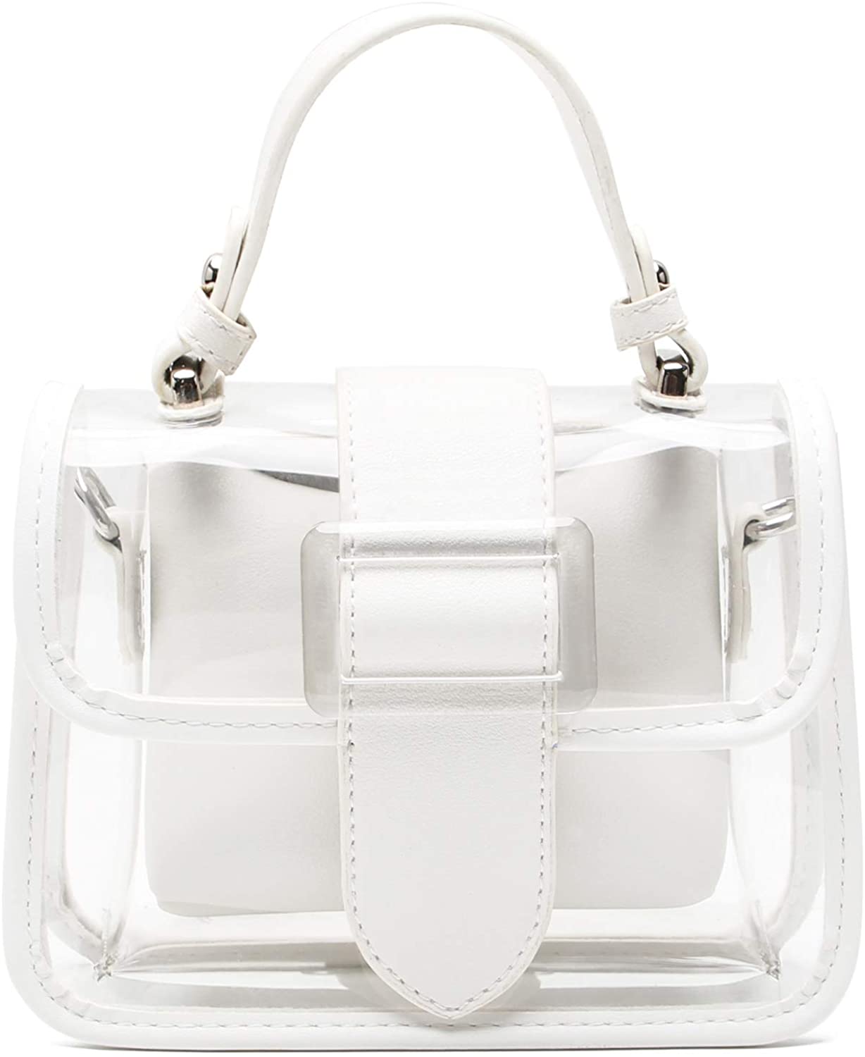 Clear Purse, 2 in 1 Transparent Shoulder Bag Set Fashion Rivet Chain Strap PVC Handbags for Women Crossbody Bag