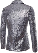 Load image into Gallery viewer, Men&#39;s One Button Silver Sequin Blazer Jacket