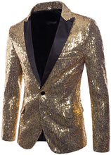 Load image into Gallery viewer, Men&#39;s One Button Golden Sequin Blazer