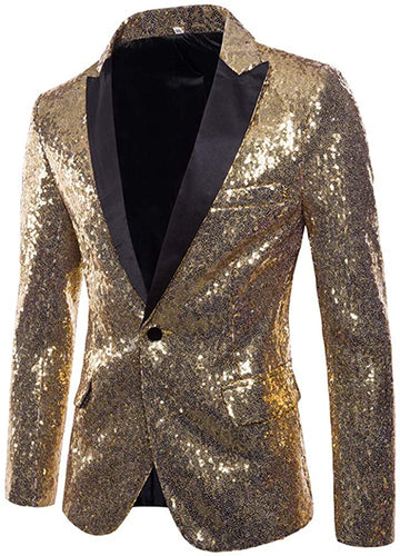 Men's One Button Golden Sequin Blazer