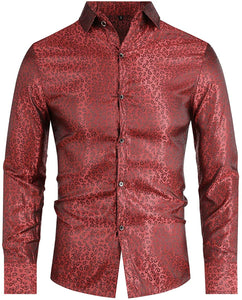 Paisley Wine Red Long Sleeve Button Down Shirt
