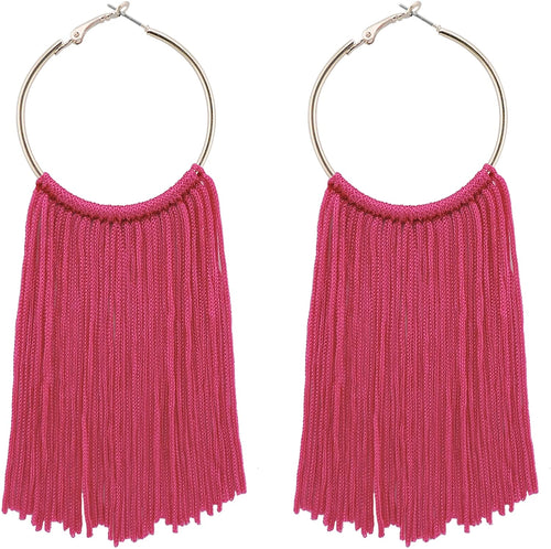 Statement Tassels Hot Pink Hoop  Dangle Drop Earrings