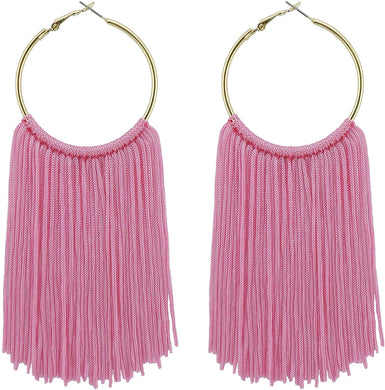 Statement Tassels  Pink Hoop  Dangle Drop Earrings