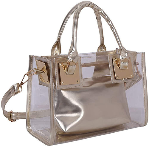 Clear Gold Jelly Tote Beach Crossbody Transparent Handbag