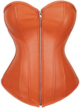 Load image into Gallery viewer, Punk Rock Orange Faux Leather Zipper Front Retro Corset