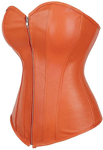 Punk Rock Orange Faux Leather Zipper Front Retro Corset