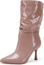 Load image into Gallery viewer, Mid Calf Pink Faux Leather High Stiletto Boots