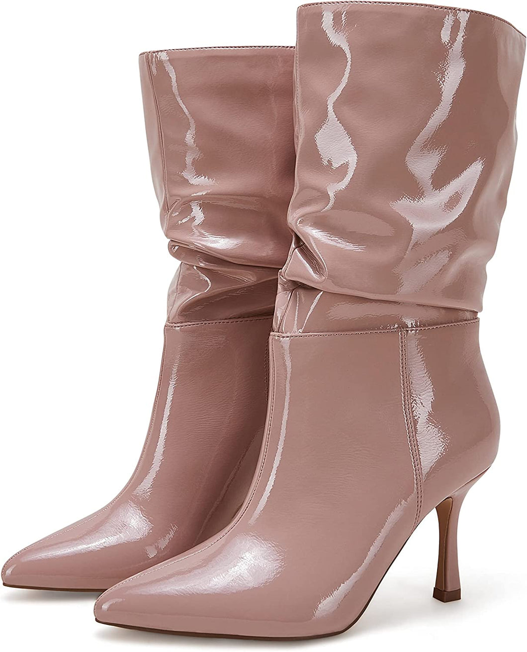 Mid Calf Pink Faux Leather High Stiletto Boots