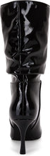 Load image into Gallery viewer, Mid Calf Black Faux Leather High Stiletto Boots