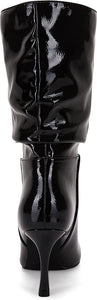 Mid Calf Black Faux Leather High Stiletto Boots