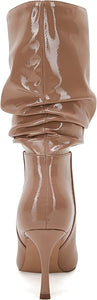 Mid Calf Khaki Faux Leather High Stiletto Boots