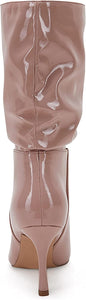 Mid Calf Pink Faux Leather High Stiletto Boots