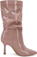 Load image into Gallery viewer, Mid Calf Pink Faux Leather High Stiletto Boots