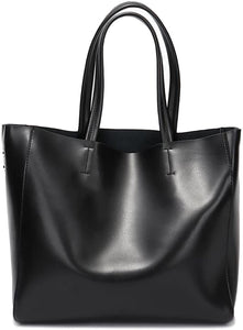 Genuine Black Soft Leather Tote Shoulder Bag