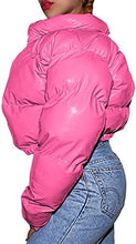 Load image into Gallery viewer, Metallic Pink Stand Collar Cropped Women&#39;s Puffer Jacket