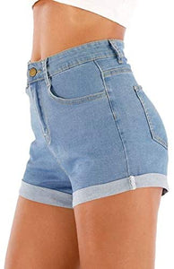 Summer Casual Denim High Waisted Folded Hem Jeans Shorts