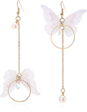 Load image into Gallery viewer, Cute White &amp; Gold Butterfly Tassle Earring