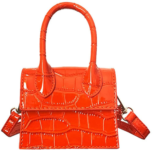 Mini Crossbody Orange Purse Leather Crocodile Style Top Handle Clutch Handbag