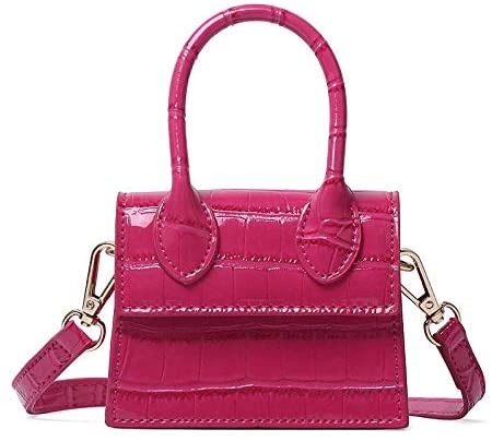 Mini Crossbody Pink Purse Leather Crocodile Style Top Handle Clutch Handbag