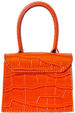 Load image into Gallery viewer, Mini Crossbody Orange Purse Leather Crocodile Style Top Handle Clutch Handbag
