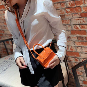 Mini Crossbody Orange Purse Leather Crocodile Style Top Handle Clutch Handbag