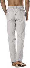 Load image into Gallery viewer, Drawstring Linen Light Grey Elastic Waist Relaxed-Fit Casual Beach Trousers