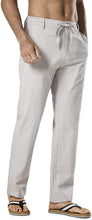 Load image into Gallery viewer, Drawstring Linen Light Grey Elastic Waist Relaxed-Fit Casual Beach Trousers