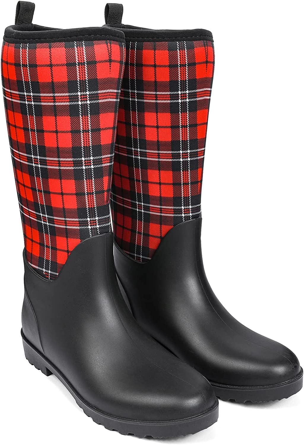 Red Plaid Waterproof Slip On Women s Rain Boots Bella Valentina