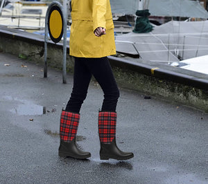 Red Plaid Waterproof Slip-On Women's Rain Boots