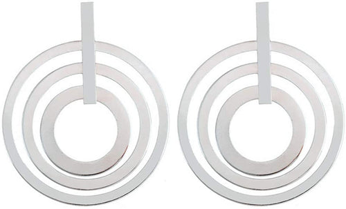 Large Circle Silver Multi Loop Matt Geometric Earrings