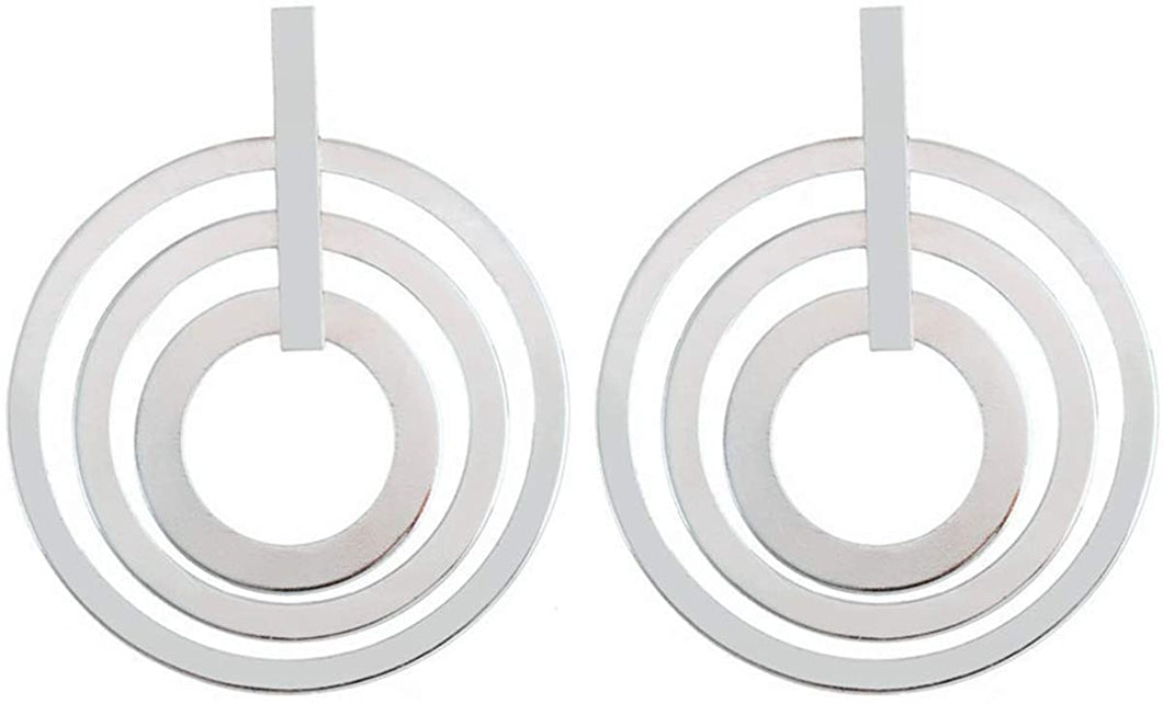 Large Circle Silver Multi Loop Matt Geometric Earrings