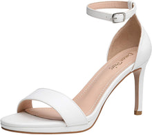 Load image into Gallery viewer, Kisha White Pu Ankle Strap Pump Heeled Sandals