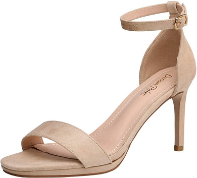 Nude Suede Ankle Strap Pump Heeled Sandals
