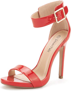 Red Ankle Strap Pumps Heel Sandals