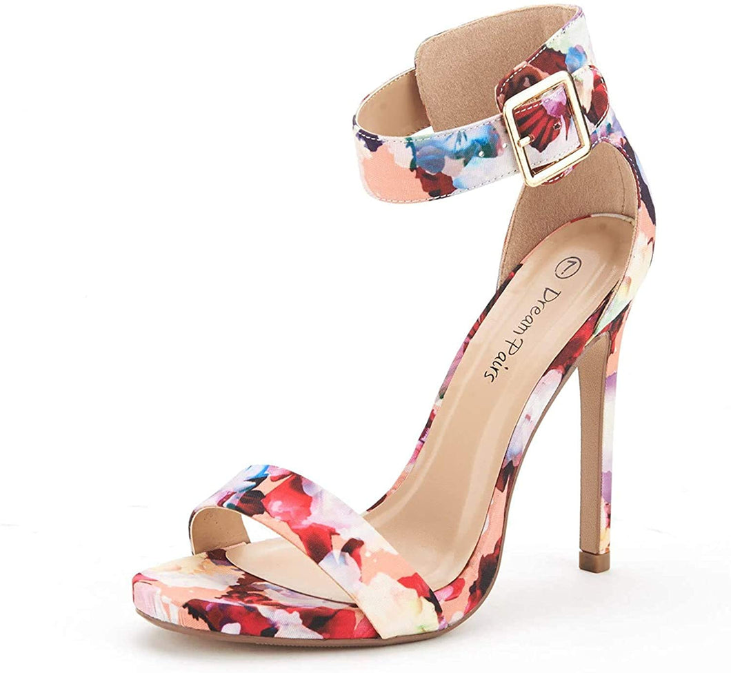 Women's Floral Ankle Strap Pumps Heel Sandals