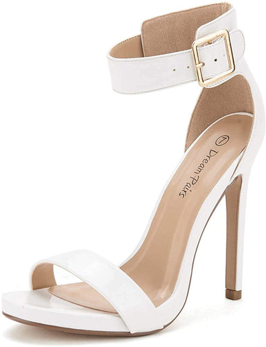 White Ankle Strap Pumps Heel Sandals