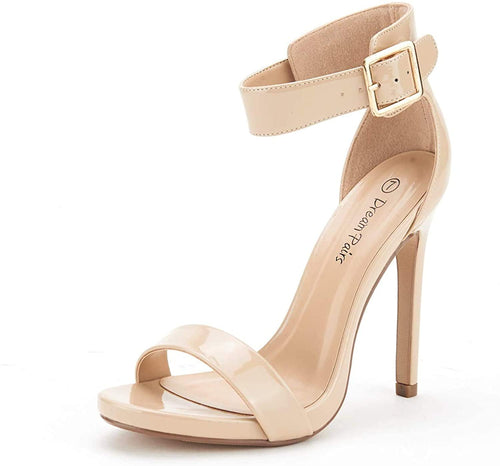 Nude Ankle Strap Pumps Heel Sandals